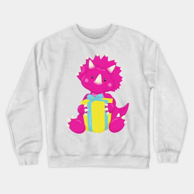 Birthday Dinosaur, Pink Dinosaur, Party Dinosaur Crewneck Sweatshirt by Jelena Dunčević